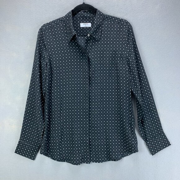 Untuckit Blouse Womens 2 Black White Silk Button Up Long Sleeve Stars Woven - Picture 1 of 16